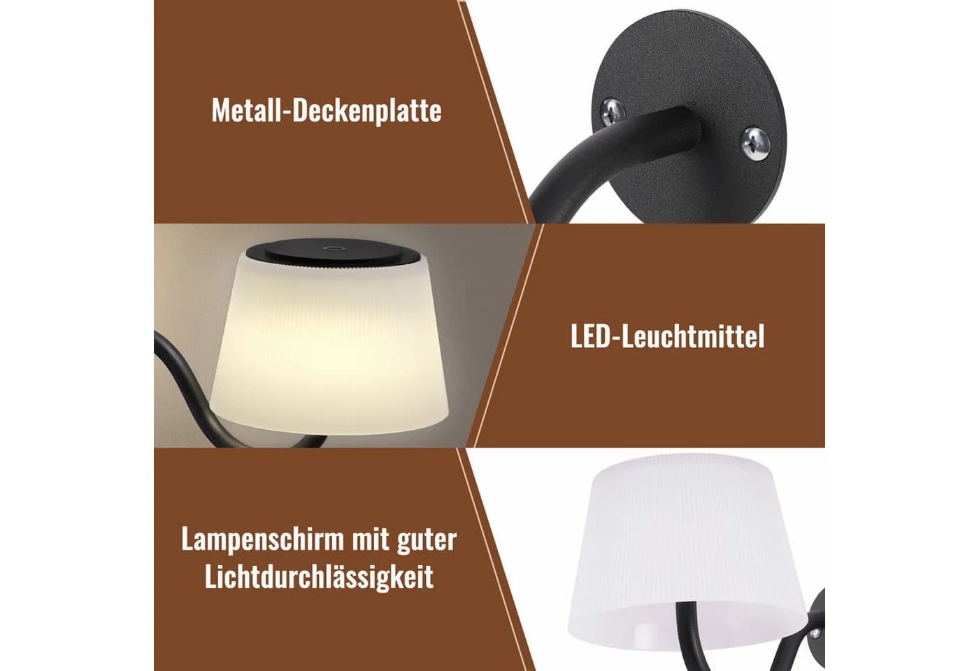 Nettlife LED Wandleuchte Kabellose Schwarz Dimmbar LED - Bild 5