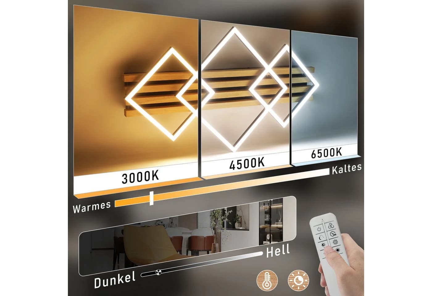 Nettlife LED Deckenleuchte Holz 3 Ringe 46W Modern Deckenlampe 70cm
