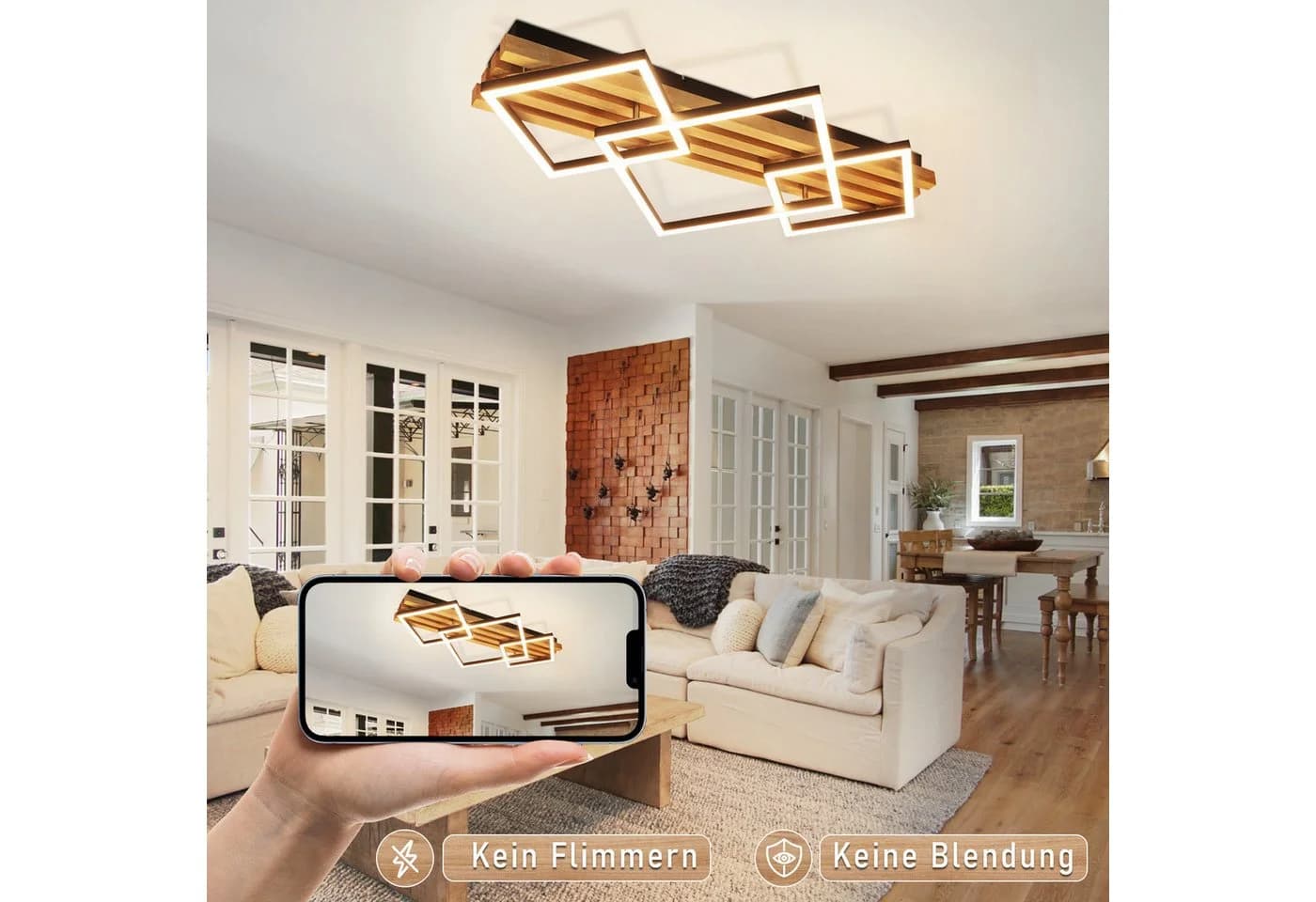 Nettlife LED Deckenleuchte Holz 3 Ringe 46W Modern Deckenlampe 70cm - Bild 3