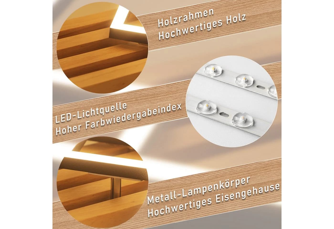 Nettlife LED Deckenleuchte Holz 3 Ringe 46W Modern Deckenlampe 70cm - Bild 5
