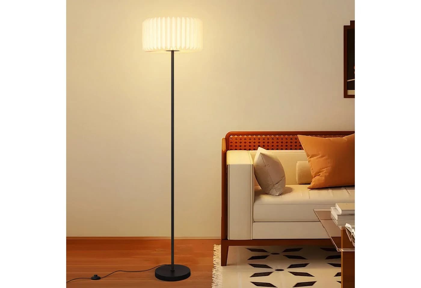 Nettlife Stehlampe Vintage G9 Weiß Papier Lampenschirm Stehleuchte 152CM
