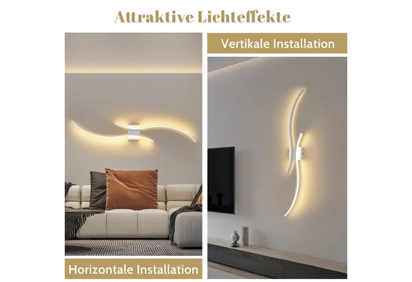 Nettlife LED Wandleuchte 100CM Weiß 14W 3000K Modern Welle Design