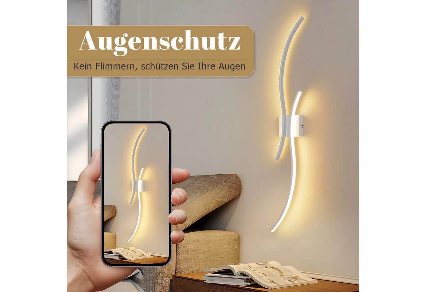 Nettlife LED Wandleuchte 100CM Weiß 14W 3000K Modern Welle Design - Bild 4