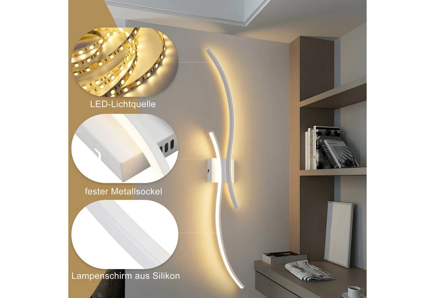 Nettlife LED Wandleuchte 100CM Weiß 14W 3000K Modern Welle Design - Bild 5