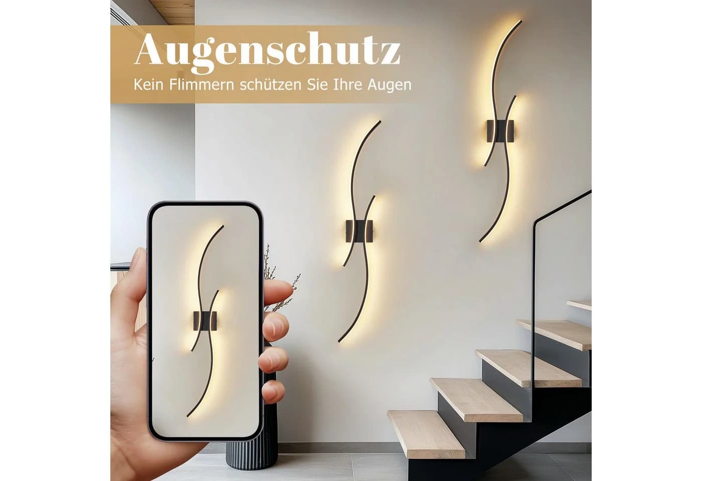 Nettlife LED Wandleuchte 100CM Schwarz 14W 3000K Modern Welle Design - Bild 4