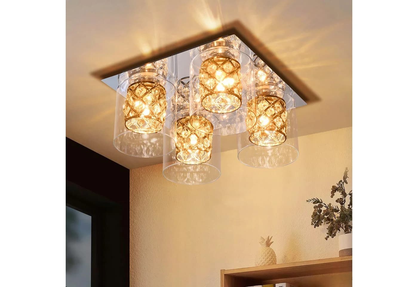 Nettlife Deckenleuchte Kristall Schwarz G9 Modern LED Wohnzimmer - Bild 2