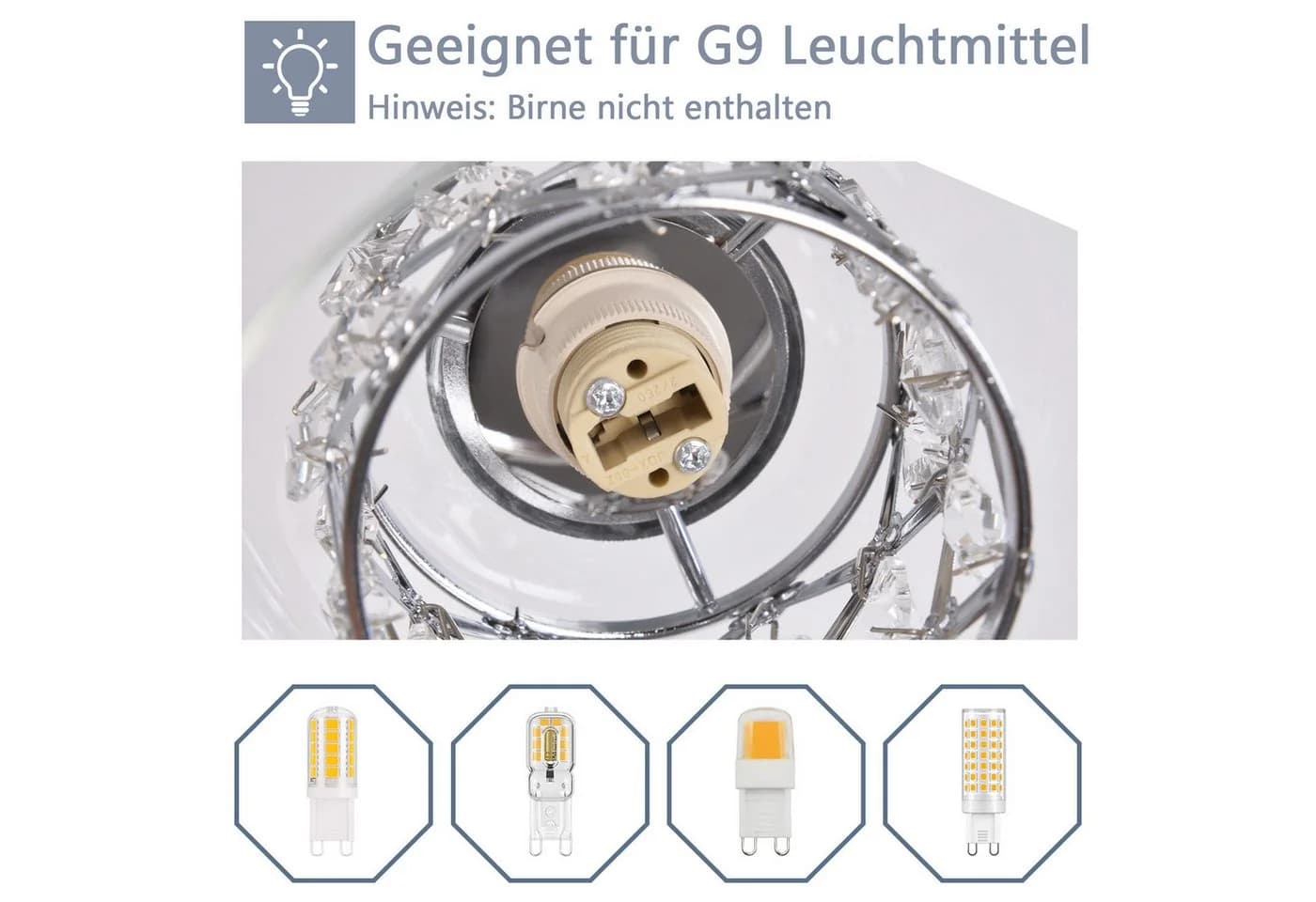 Nettlife Deckenleuchte Kristall Schwarz G9 Modern LED Wohnzimmer - Bild 3
