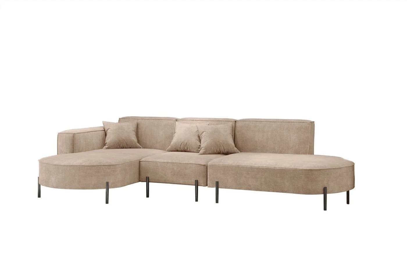 Fun Möbel Ecksofa FUN MALAGA Stoff Noel Beige Ottomane inkl. Kissen