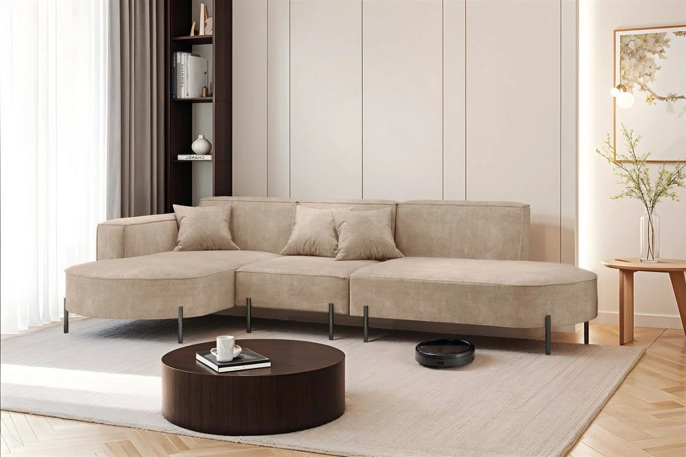 Fun Möbel Ecksofa FUN MALAGA Stoff Noel Beige Ottomane inkl. Kissen - Bild 2