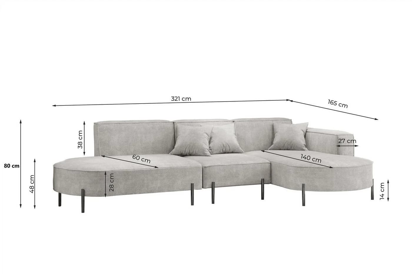 Fun Möbel Ecksofa FUN MALAGA Stoff Noel Beige Ottomane inkl. Kissen - Bild 3