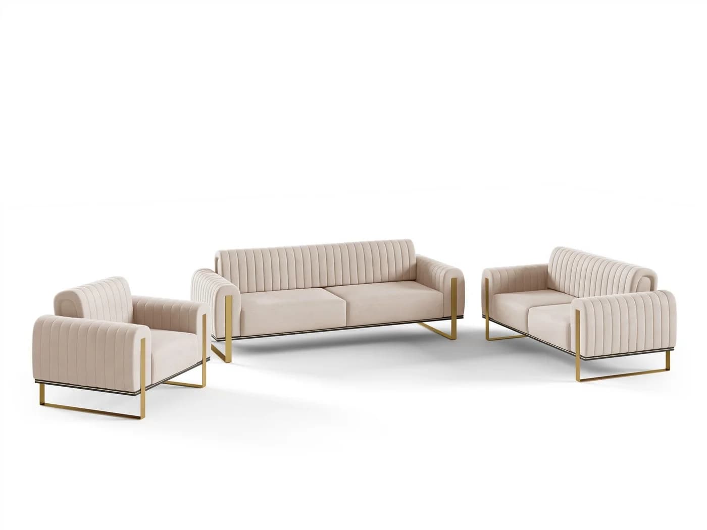 Fun Möbel Sofaset VALERIE 3-2-1 Beige Stoff - Bild 2