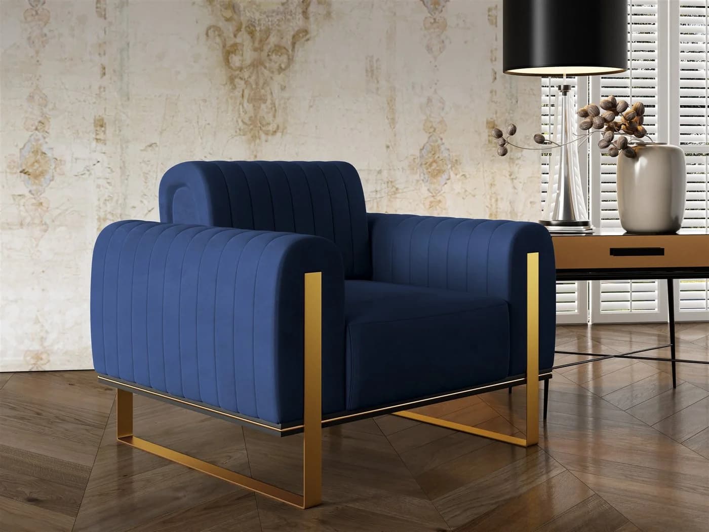 Fun Möbel Sofaset VALERIE 3-2-1 Dunkelblau Stoff - Bild 5