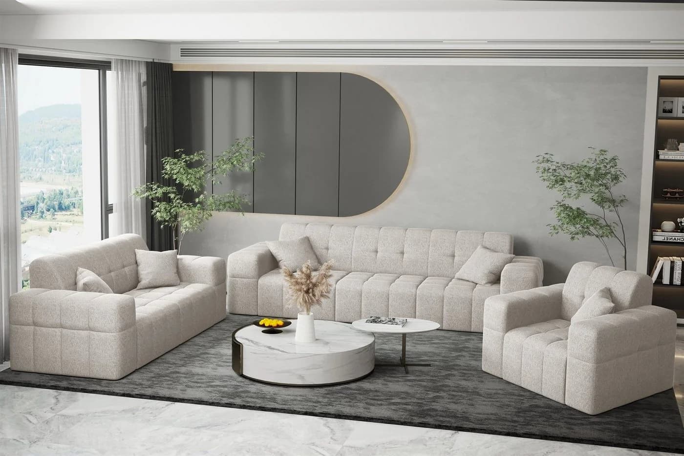 Fun Möbel Sofaset NANCY 3-2-1 Beige Stoff