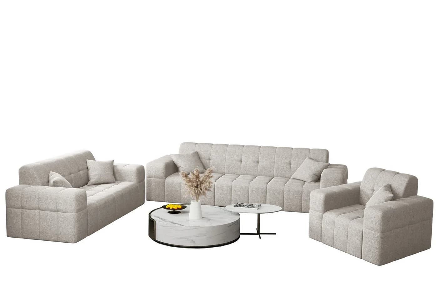 Fun Möbel Sofaset NANCY 3-2-1 Beige Stoff - Bild 2
