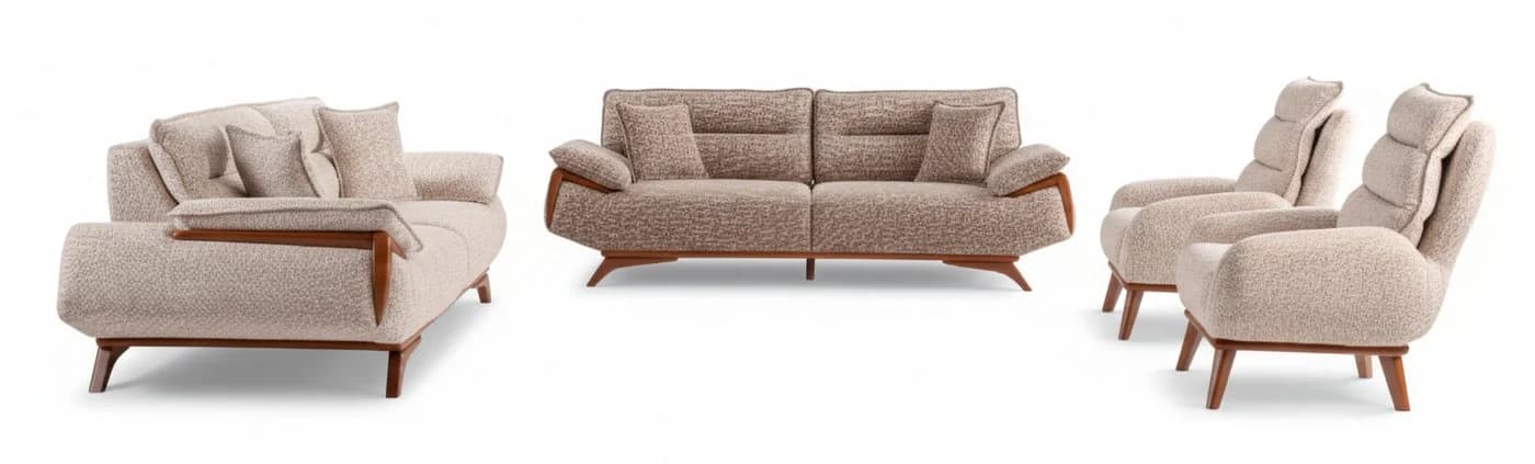 Nobelaa Sofa Sitzgruppe 3+3+1 Wohnzimmergarnitur Rosamora Beige Strickstoff