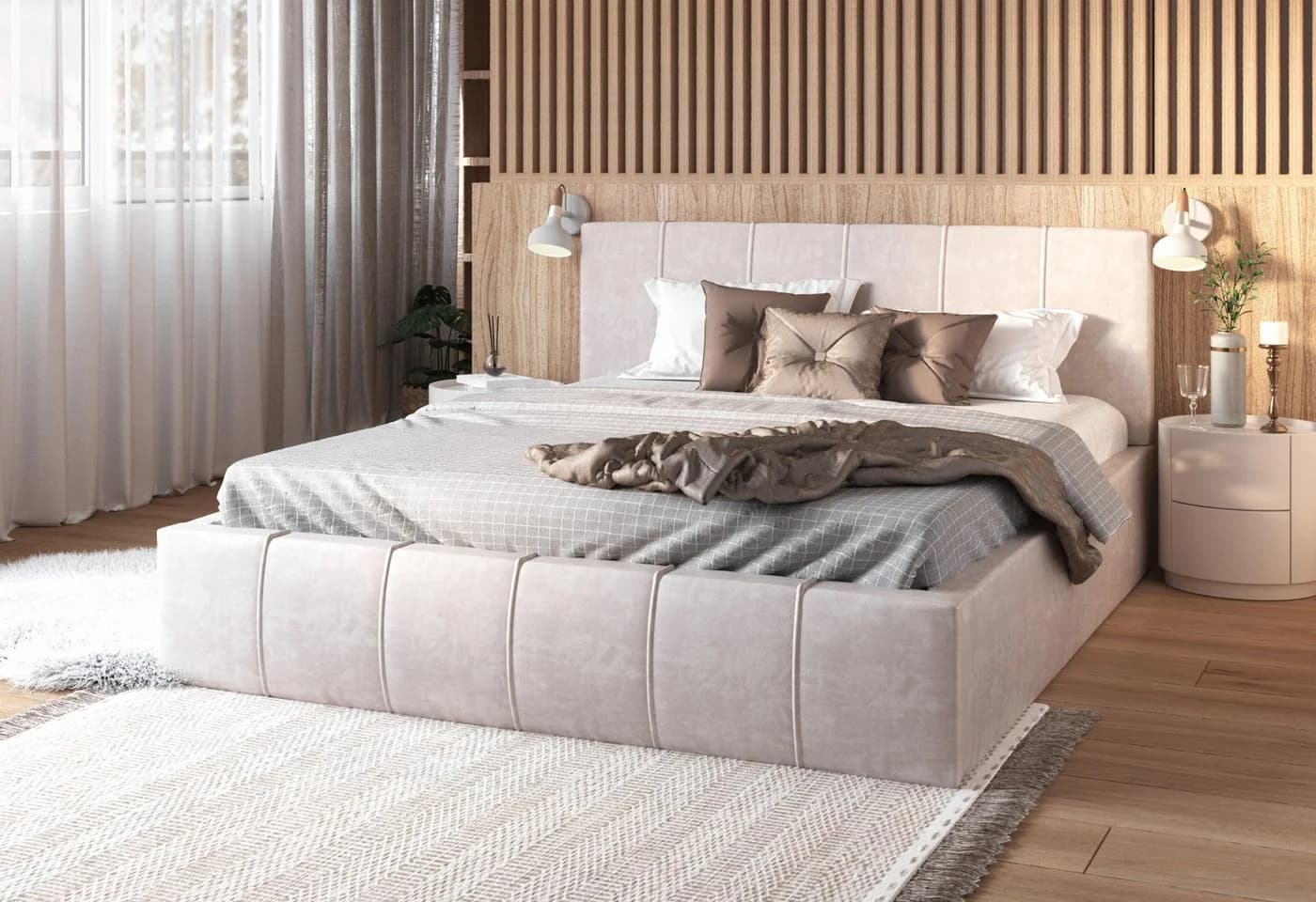 FDM Polsterbett FLORIDA Bettgestell 90x200, 120x200, 140x200, 160x200, 180x200cm Beige - Bild 2