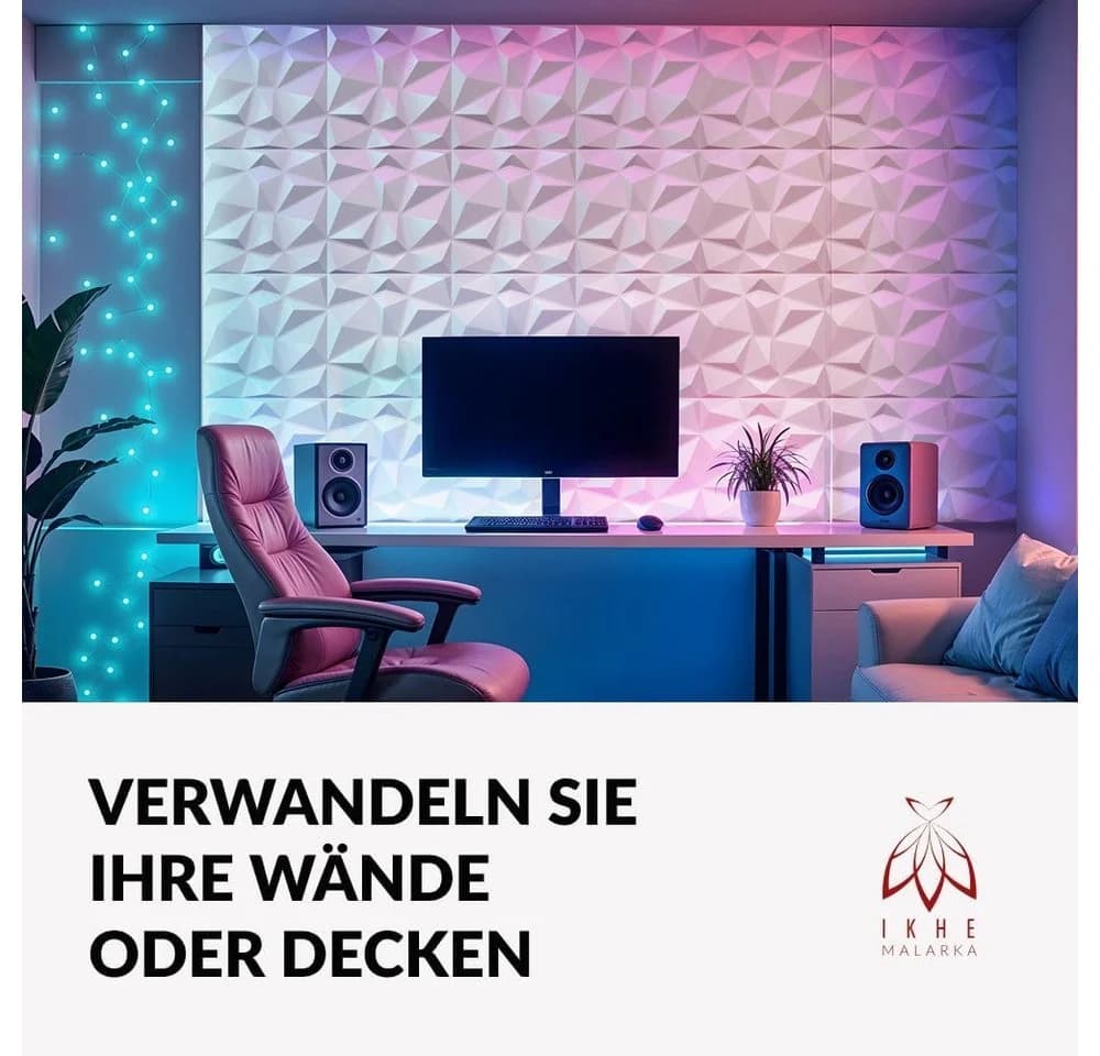 IKHEMalarka 3D Wandpaneel Polystyrol XPS 4m²/16 Stück 50x50 cm