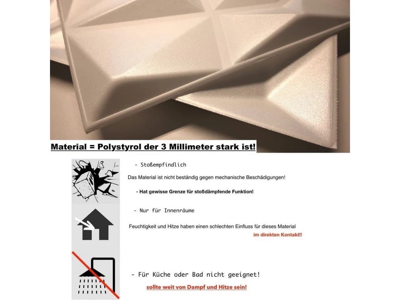 IKHEMalarka 3D Wandpaneel Polystyrol XPS 4m²/16 Stück 50x50 cm - Bild 3