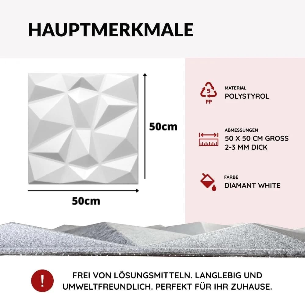 IKHEMalarka 3D Wandpaneel Polystyrol XPS 4m²/16 Stück 50x50 cm - Bild 4