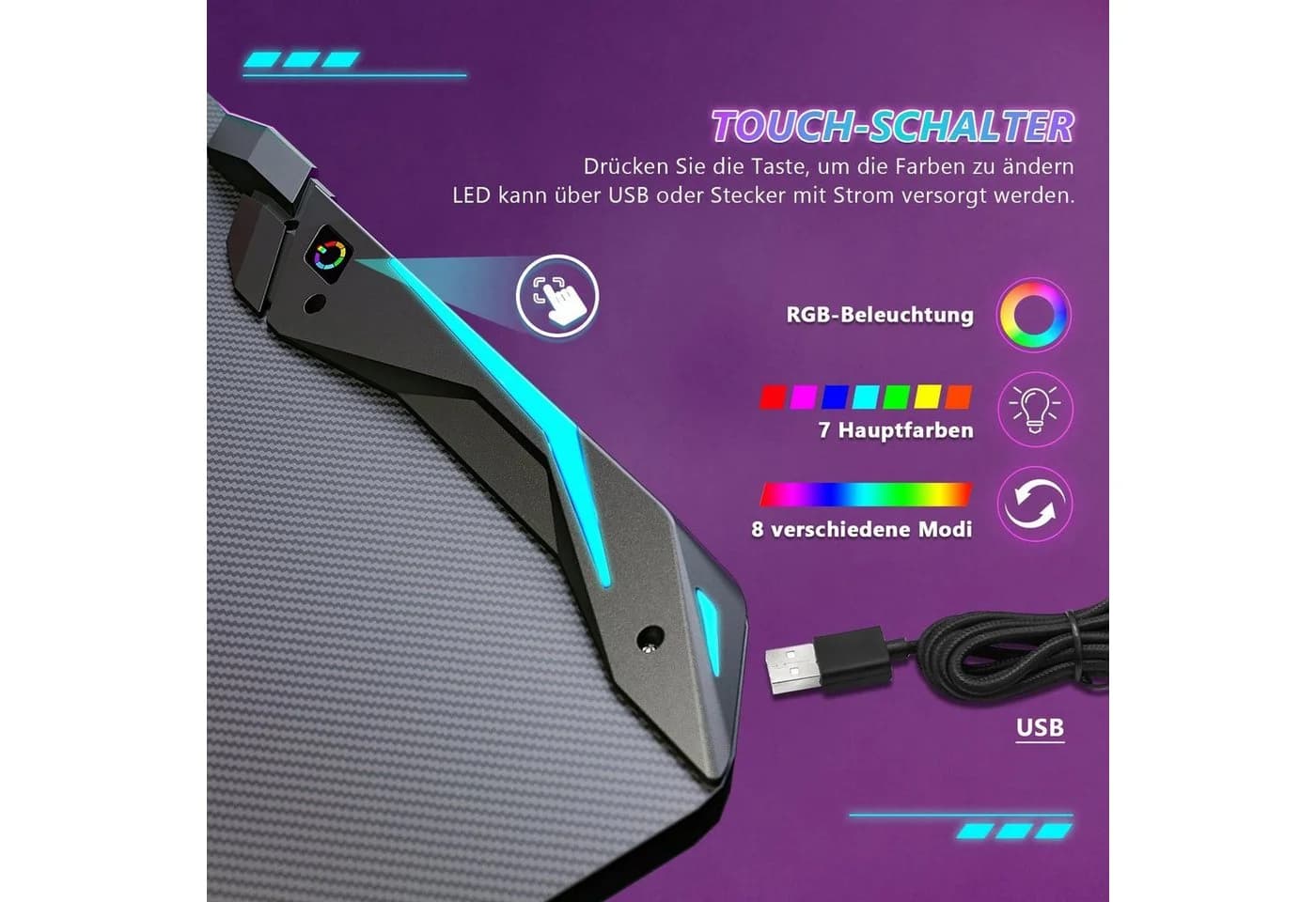 SONNI Gamingtisch mit LED RGB Beleuchtung und Kabelmanagement - Bild 4