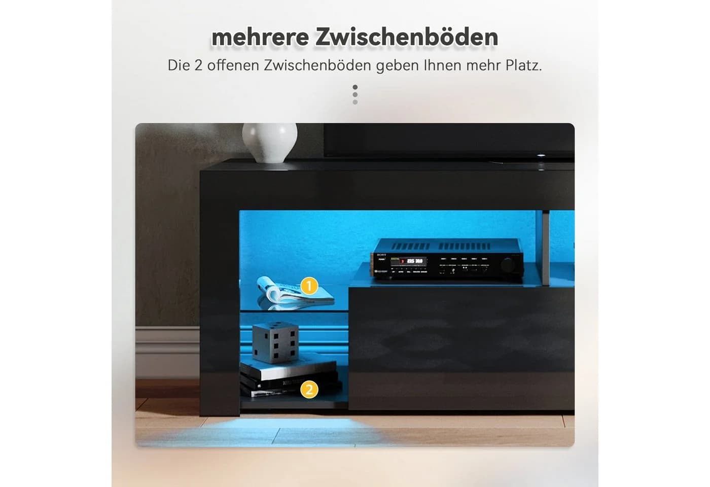 SONNI TV-Schrank Schwarzer TV-Ständer mit LED-Beleuchtung - Bild 3