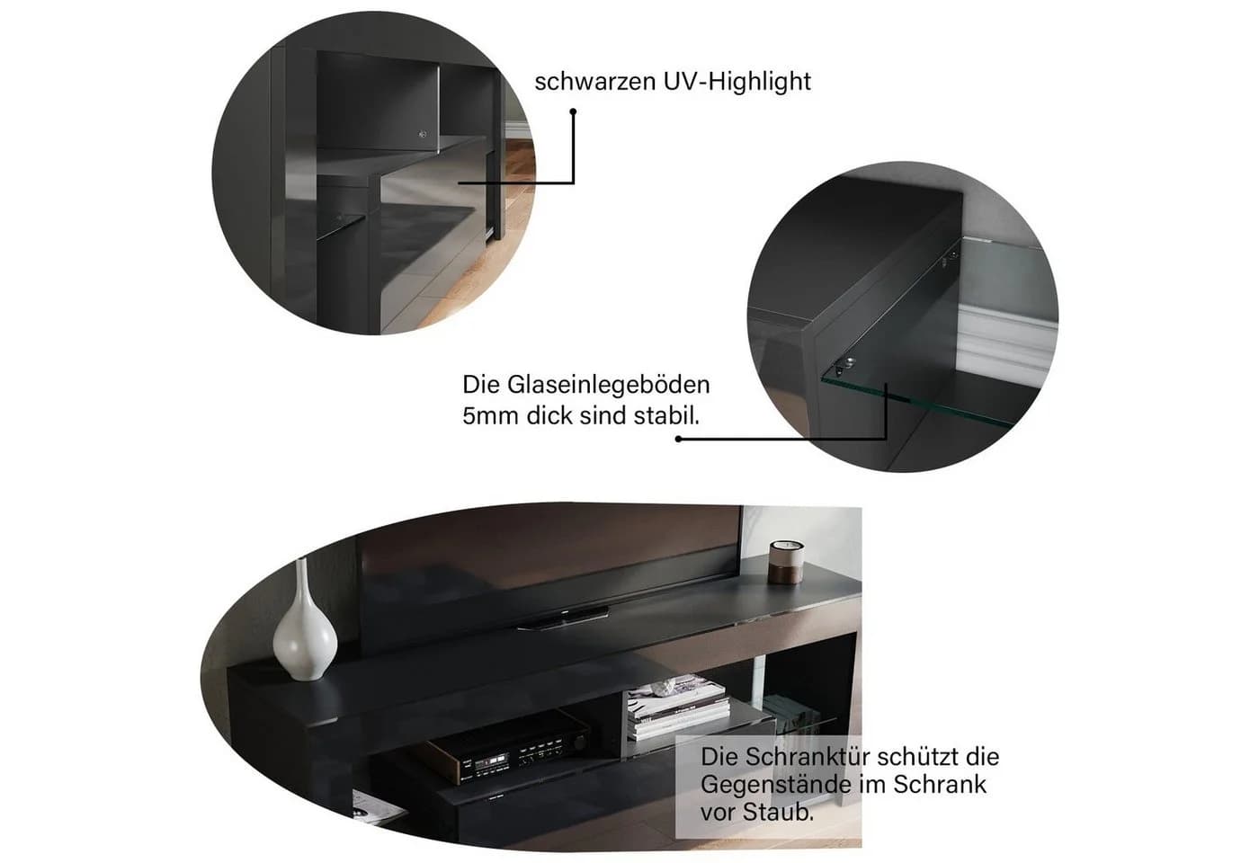 SONNI TV-Schrank Schwarzer TV-Ständer mit LED-Beleuchtung - Bild 4
