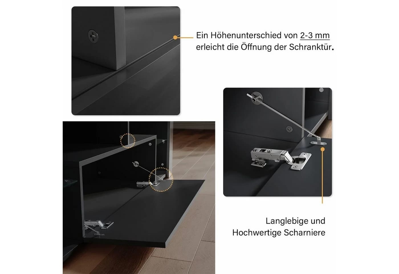 SONNI TV-Schrank Schwarzer TV-Ständer mit LED-Beleuchtung - Bild 5