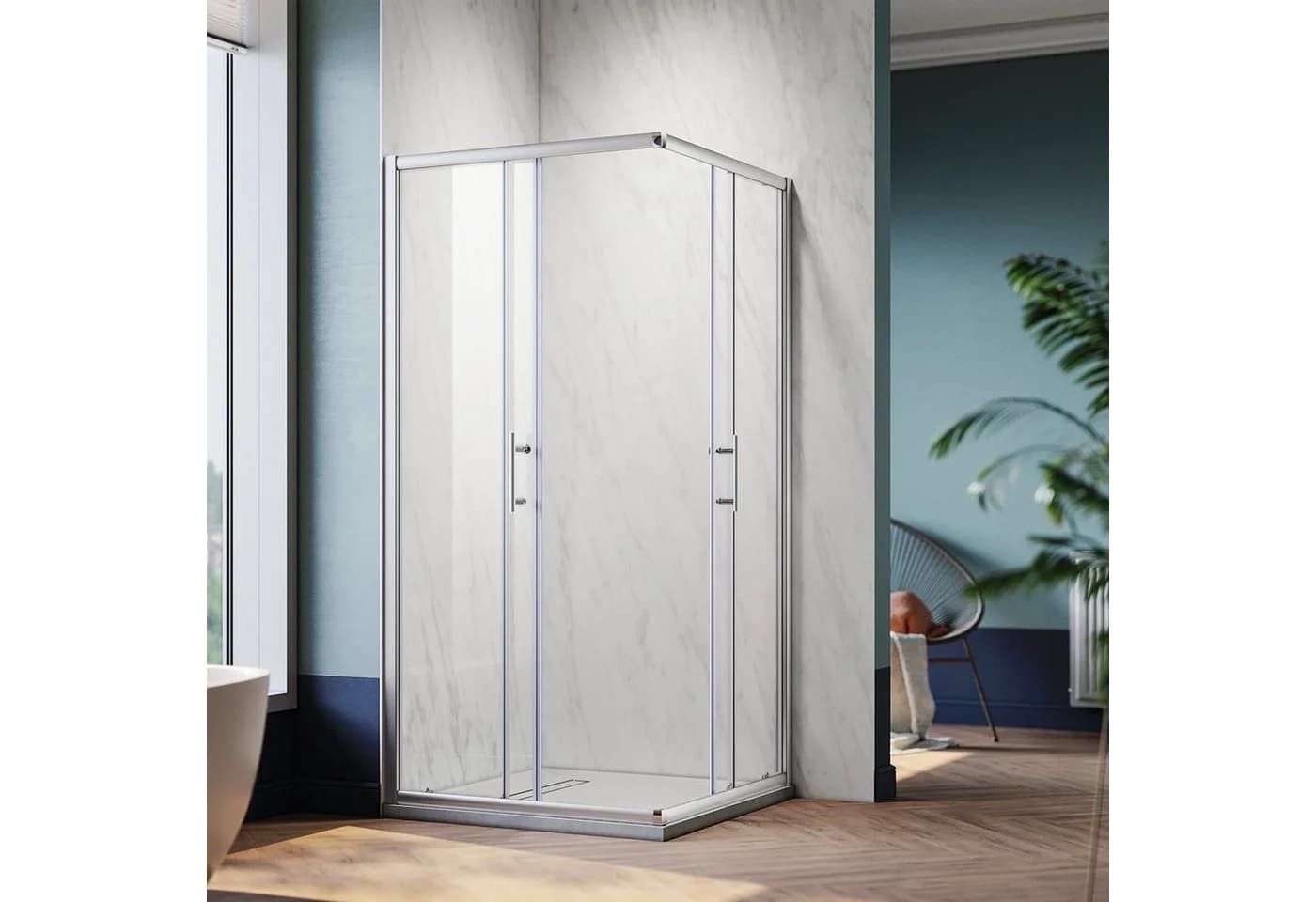 SONNI Eckdusche 70x70-120x120 cm ESG Glas Schiebetüren