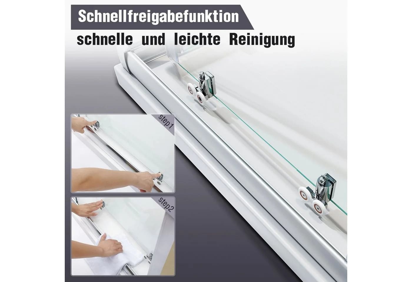 SONNI Eckdusche 70x70-120x120 cm ESG Glas Schiebetüren - Bild 3