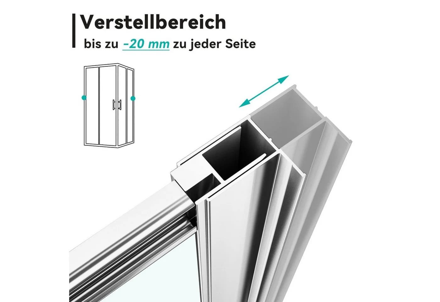 SONNI Eckdusche 70x70-120x120 cm ESG Glas Schiebetüren - Bild 5