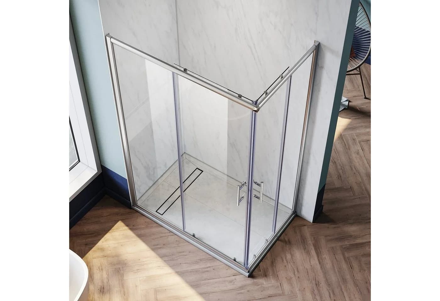 SONNI Eckdusche Duschkabine Eckeinstieg Schiebetüren ESG Glas 70x70 cm - Bild 3