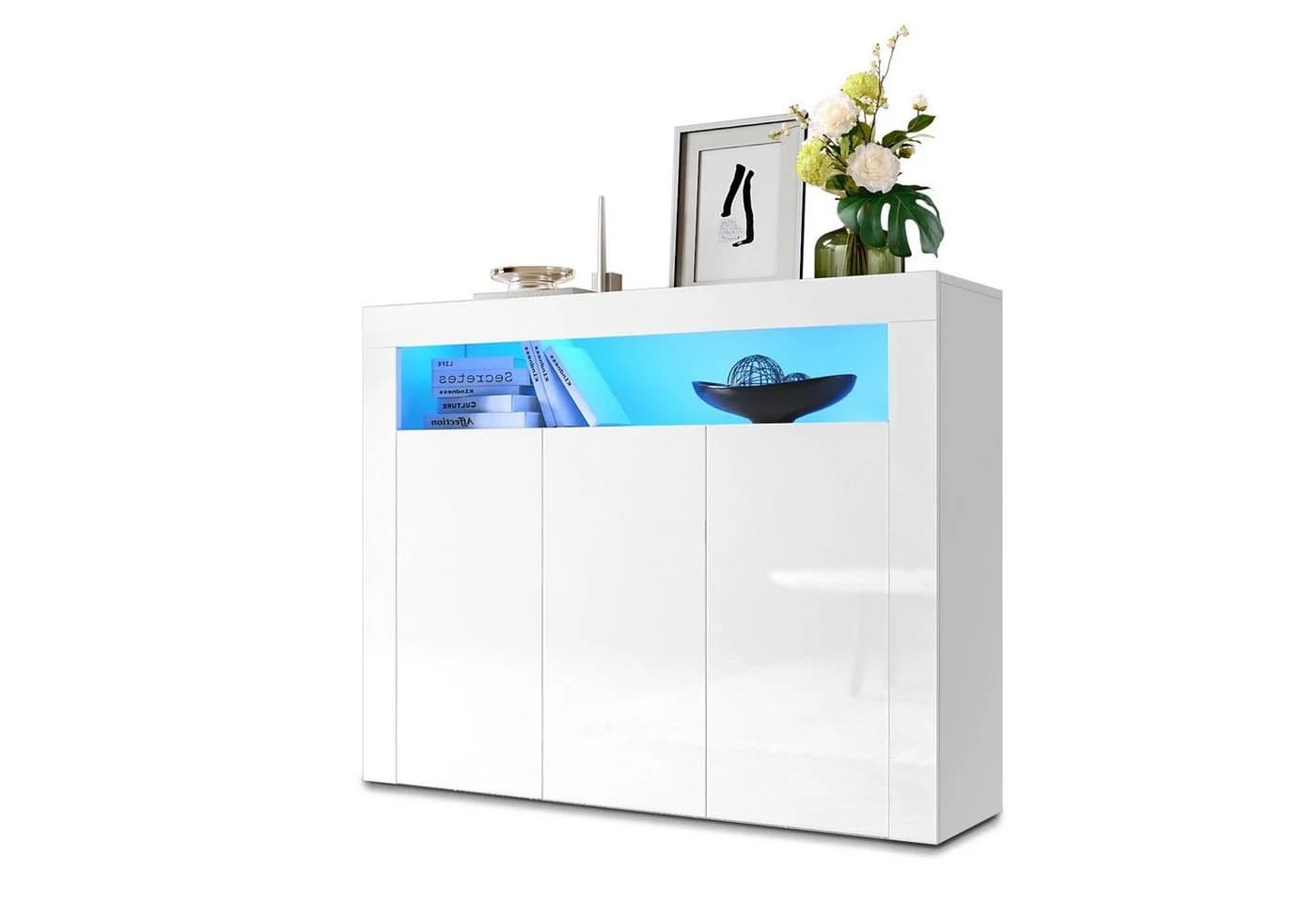 SONNI Kommode Sideboard Weiß Hochglanz mit LED - Bild 2