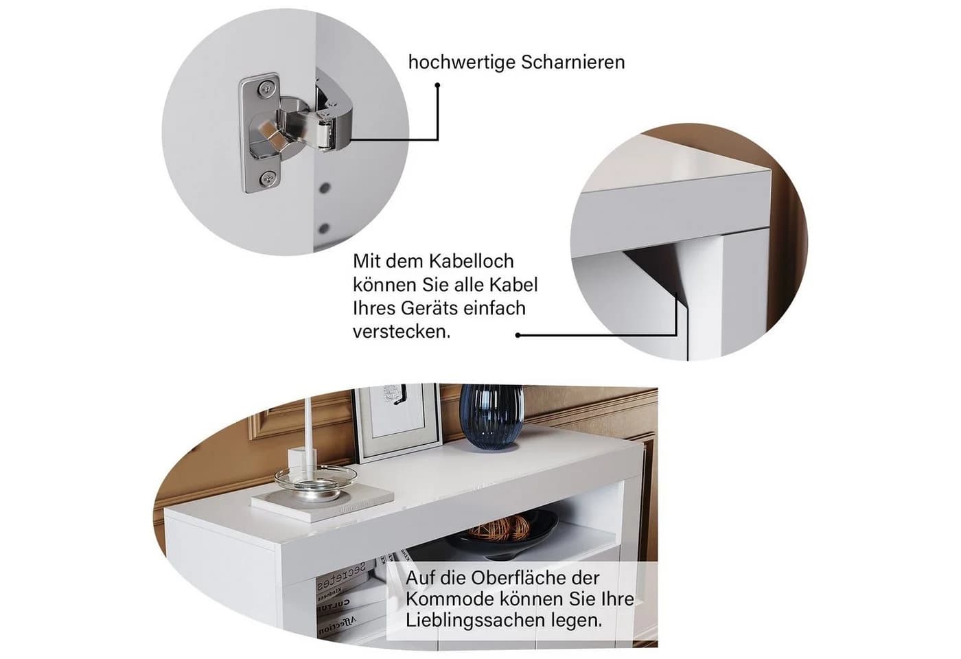 SONNI Kommode Sideboard Weiß Hochglanz mit LED - Bild 3