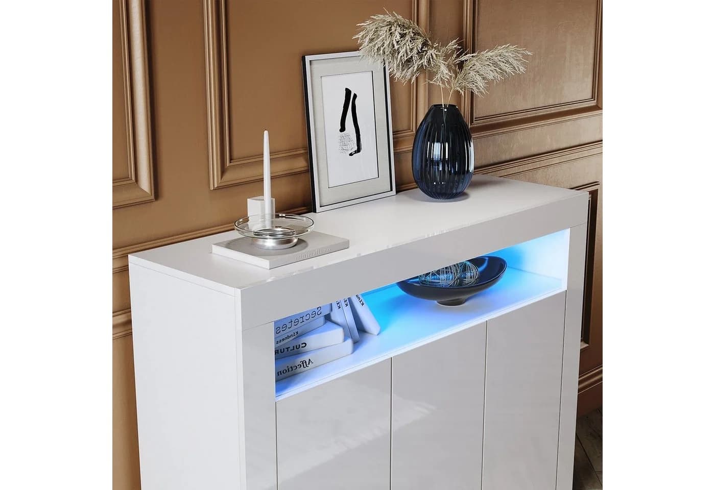 SONNI Kommode Sideboard Weiß Hochglanz mit LED - Bild 5