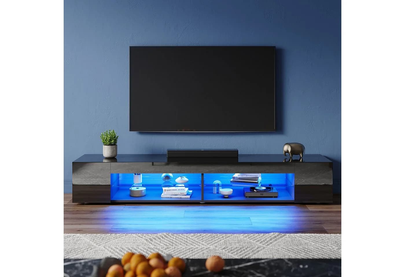 SONNI Lowboard TV Schrank Schwarz/Weiß 135cm LED-Beleuchtung - Bild 2