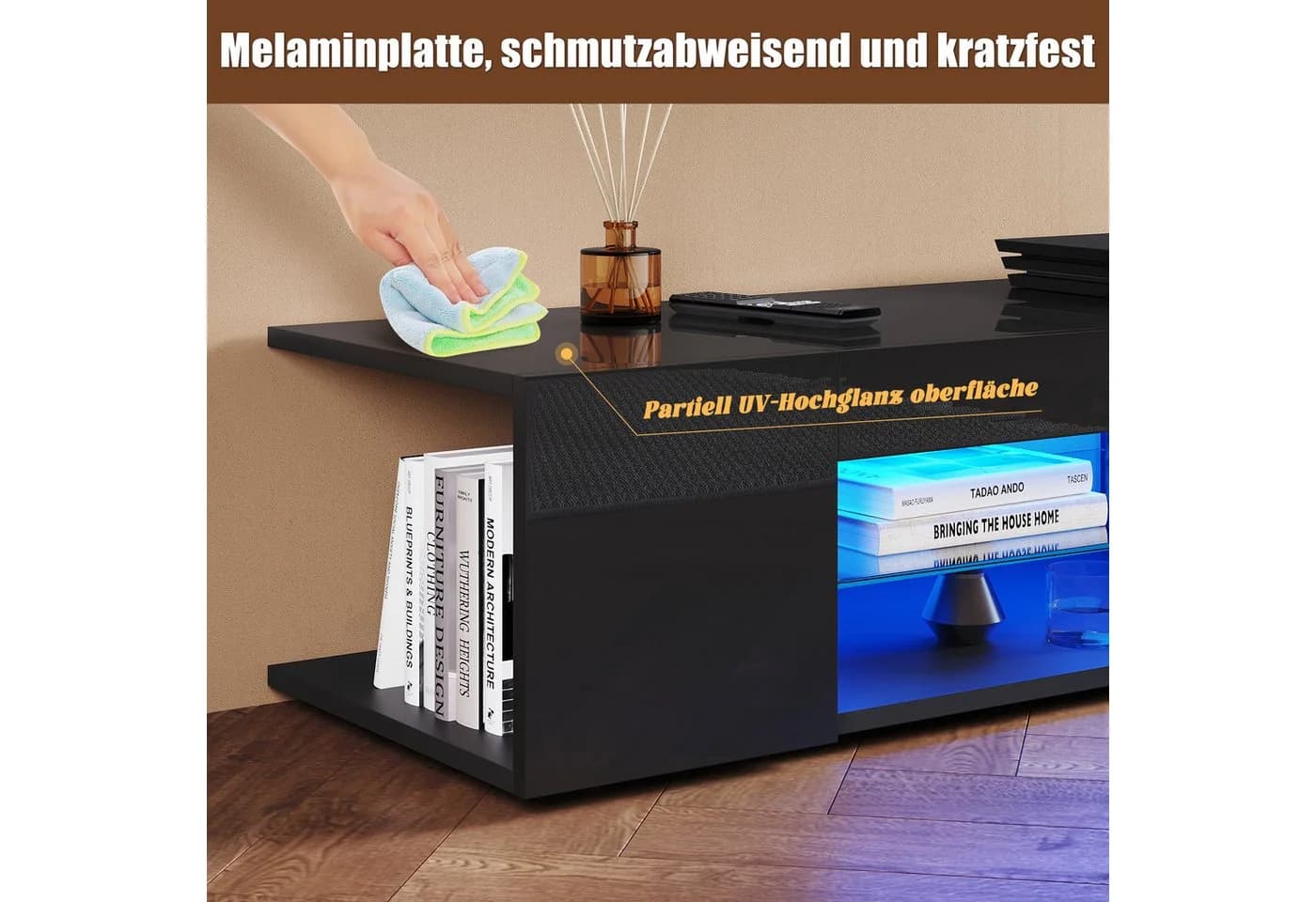 SONNI Lowboard TV Schrank Schwarz/Weiß 135cm LED-Beleuchtung - Bild 3
