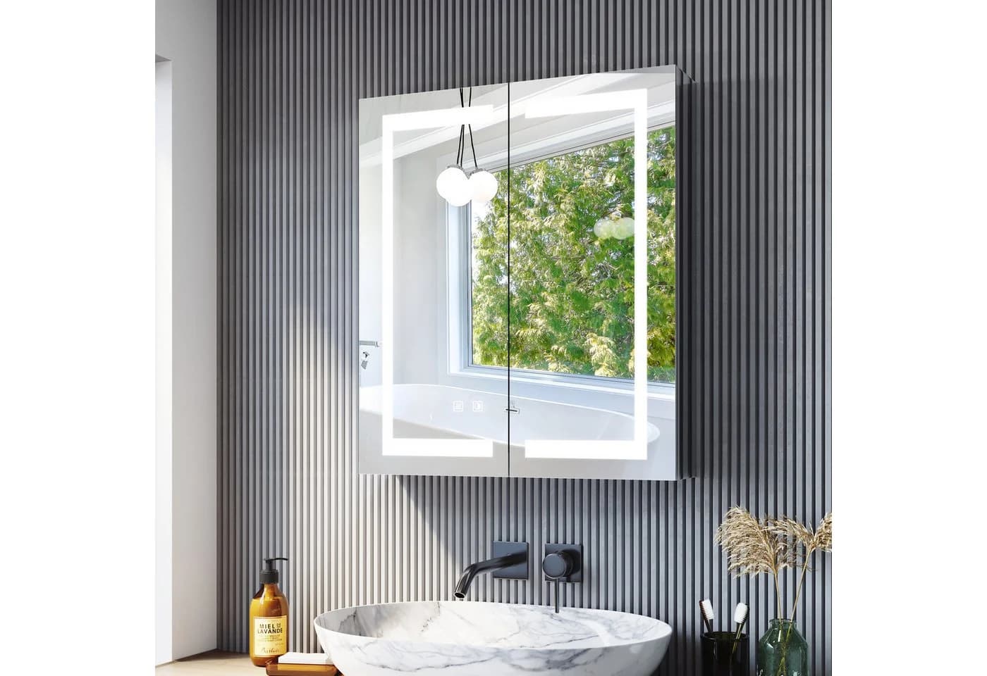 SONNI Spiegelschrank 60x70 cm 2-türig Edelstahl mit Beleuchtung - Bild 2