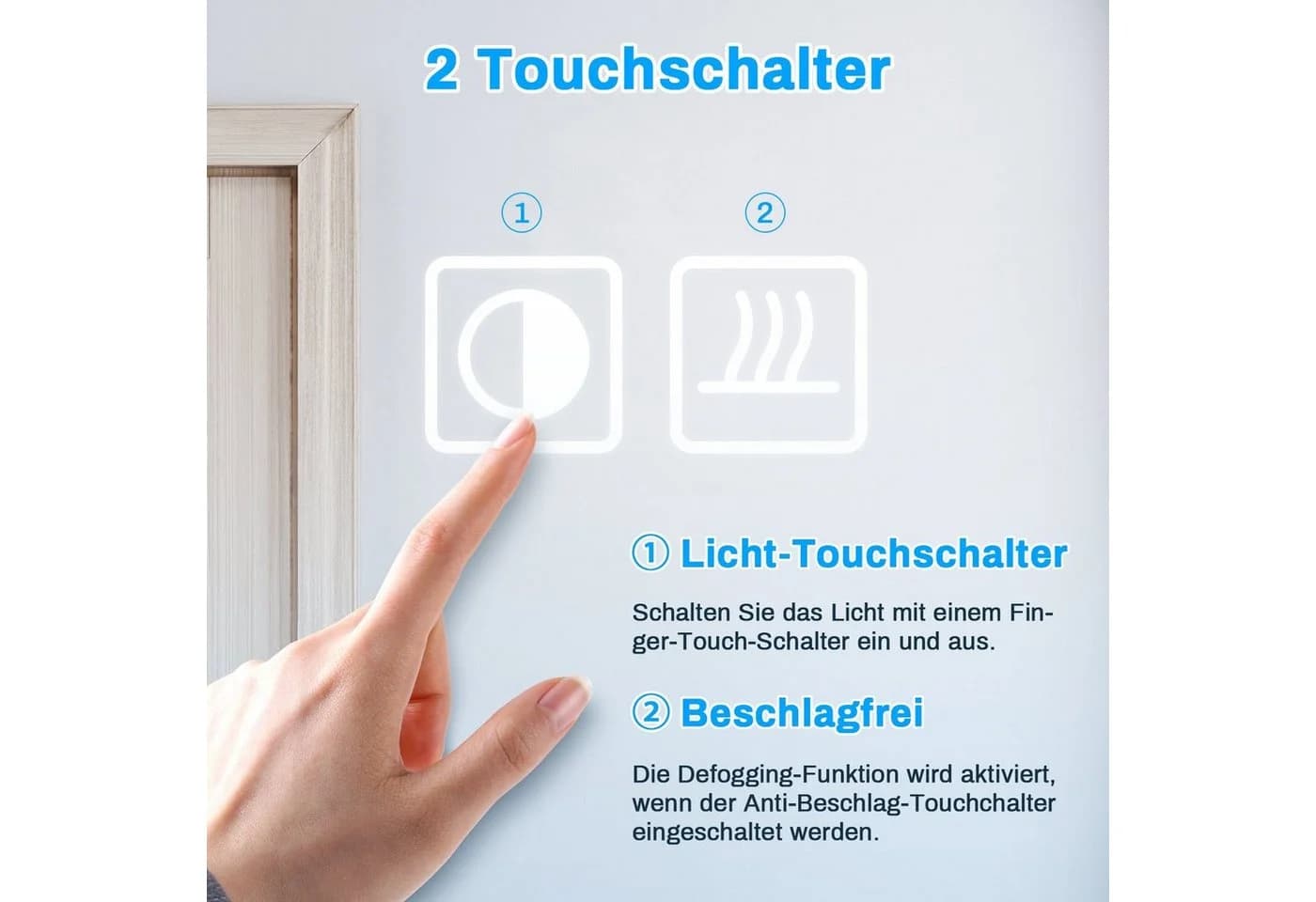 SONNI Spiegelschrank 60x70 cm 2-türig Edelstahl mit Beleuchtung - Bild 5