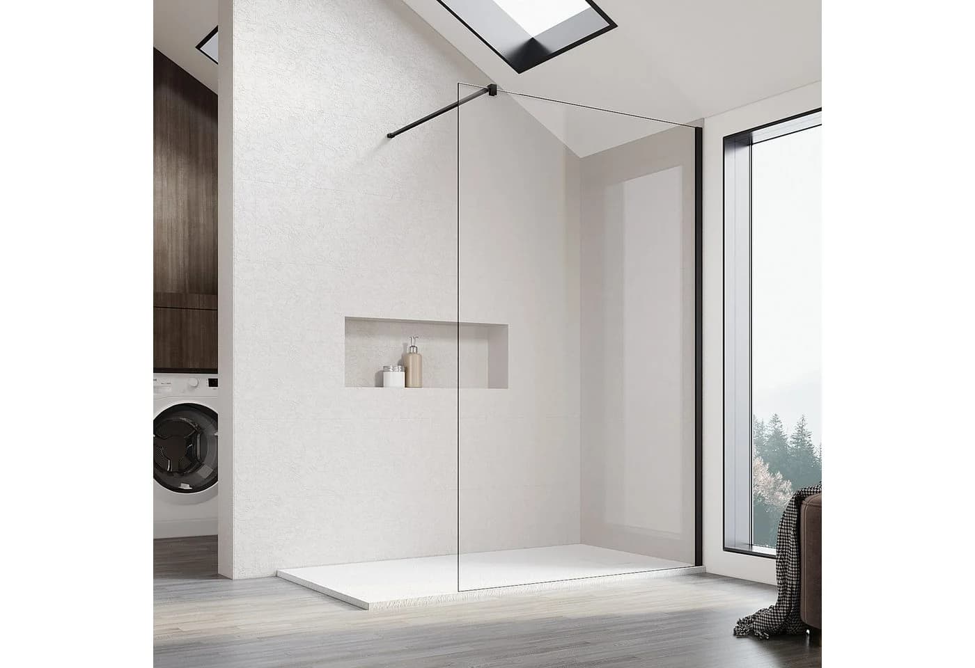 SONNI Walk-in-Dusche 140 cm Duschabtrennung Schwarz 10 mm Nano-Glas - Bild 2