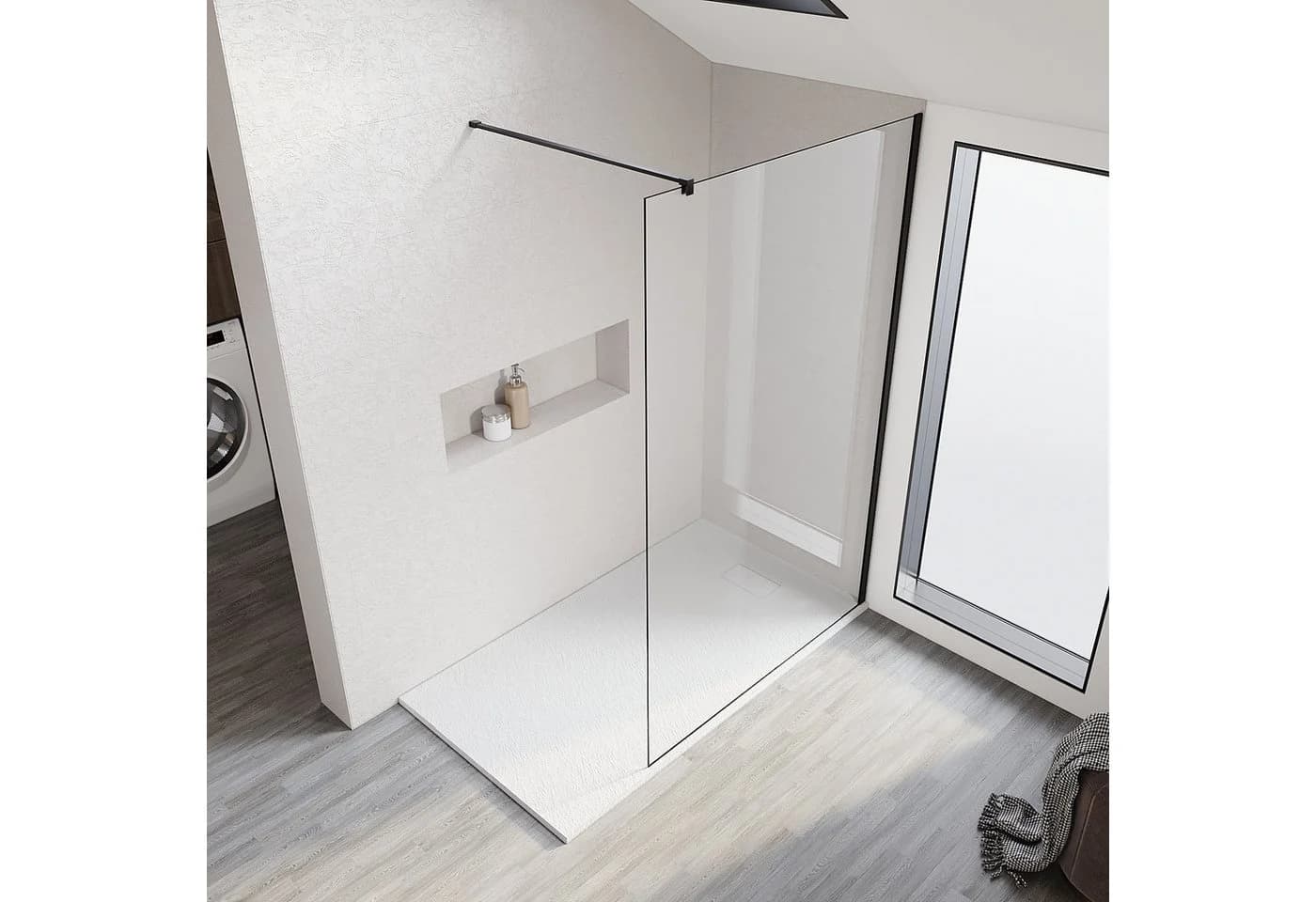 SONNI Walk-in-Dusche 140 cm Duschabtrennung Schwarz 10 mm Nano-Glas - Bild 3