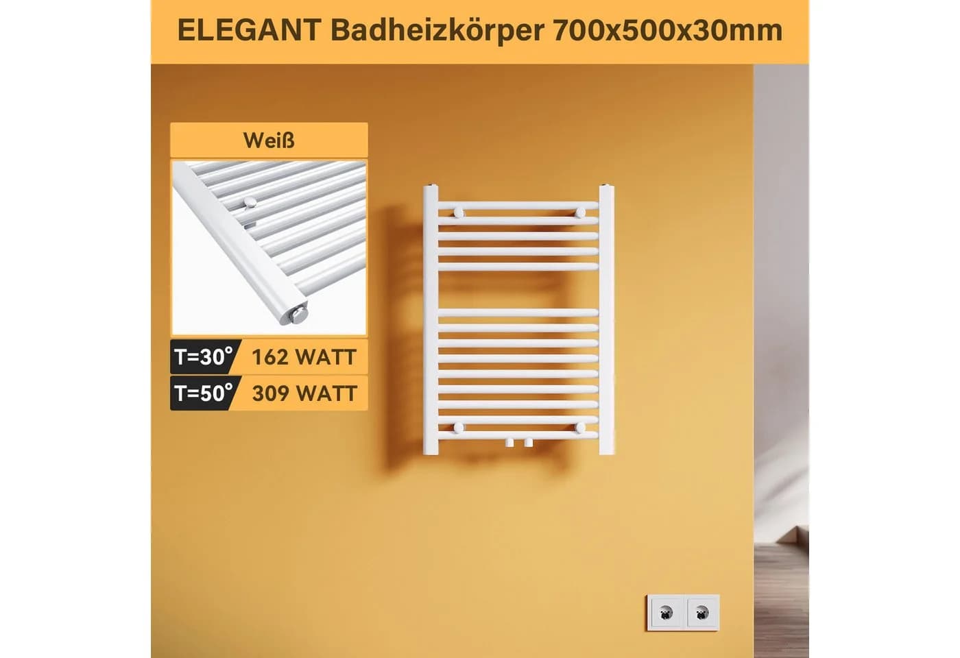 SONNI Badheizkörper Handtuchtrockner Mittelanschluss Weiß - Bild 2