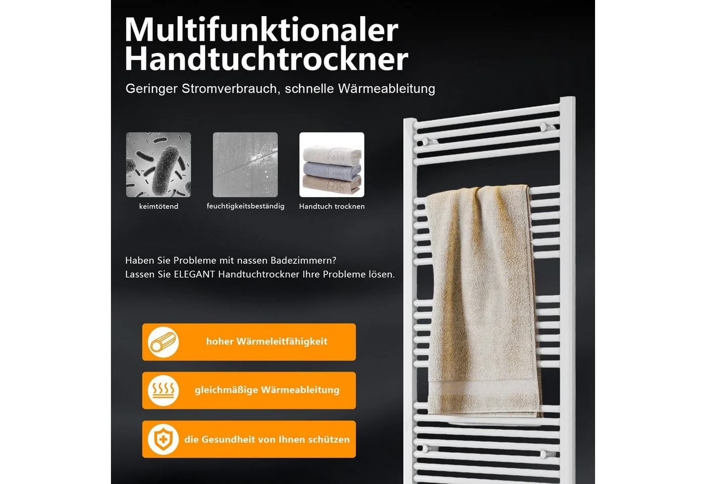 SONNI Badheizkörper Handtuchtrockner Mittelanschluss Grau