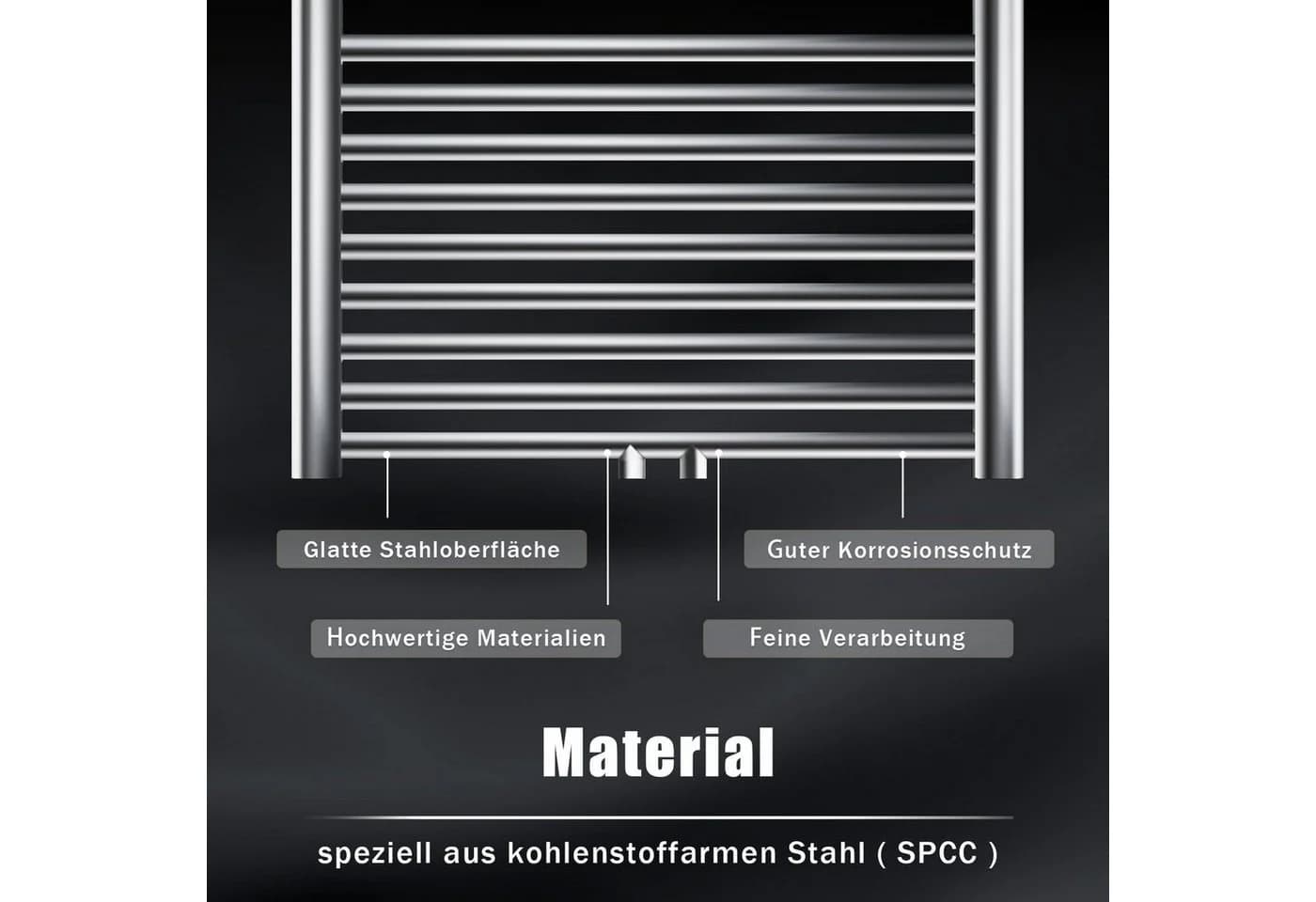 SONNI Badheizkörper Handtuchtrockner Mittelanschluss Grau - Bild 4