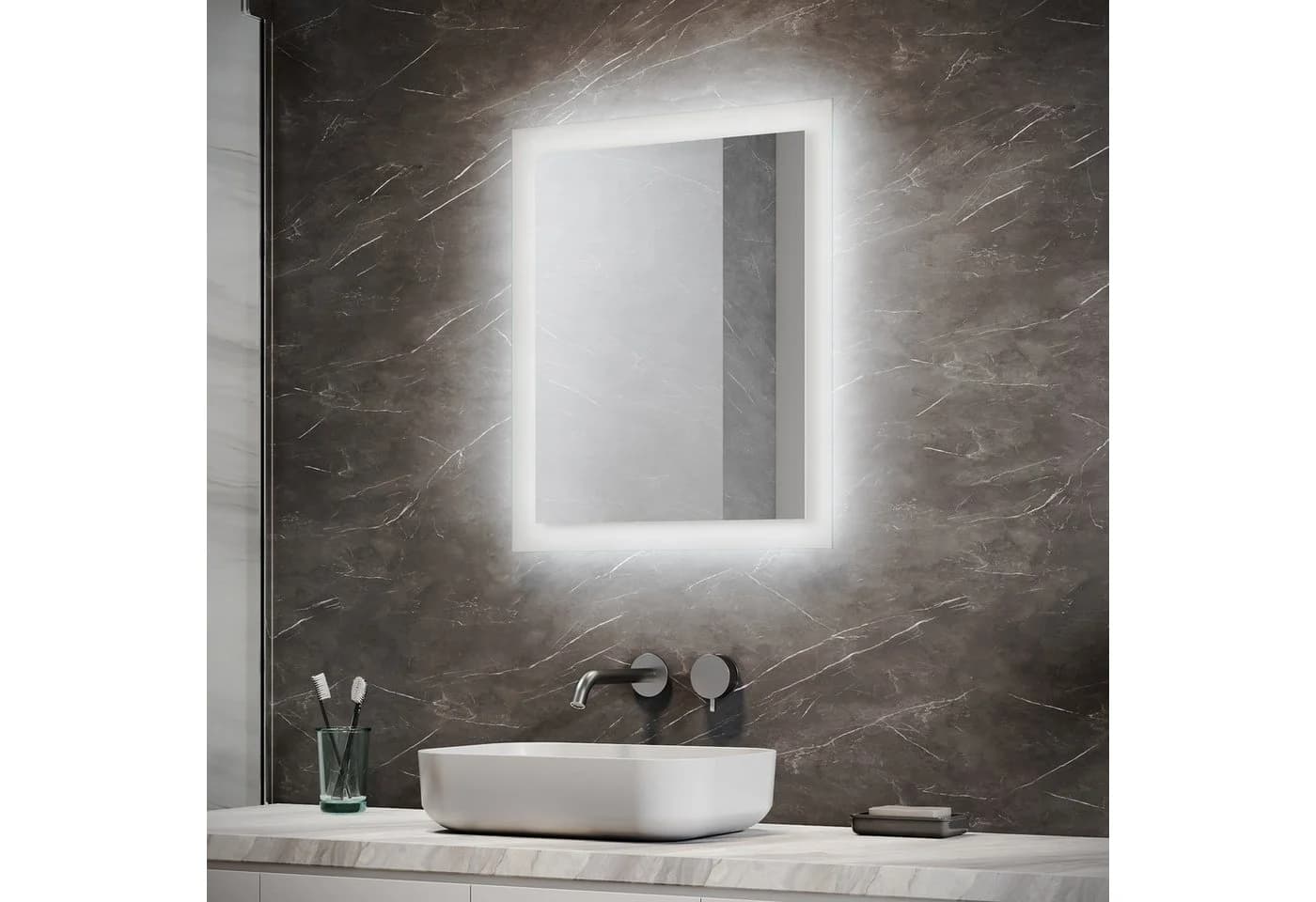 SONNI Badspiegel 60x50 cm LED Beleuchtung IP44