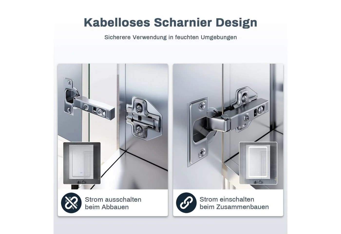 SONNI LED-Spiegel mit Touchschalter und Steckdose 50x70cm, Aluminium - Bild 4