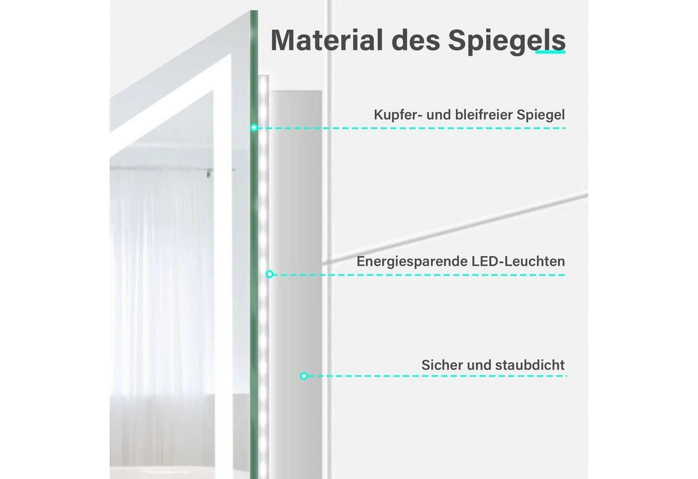 SONNI Badspiegel LED Lichtspiegel 70x50cm Silber - Bild 4