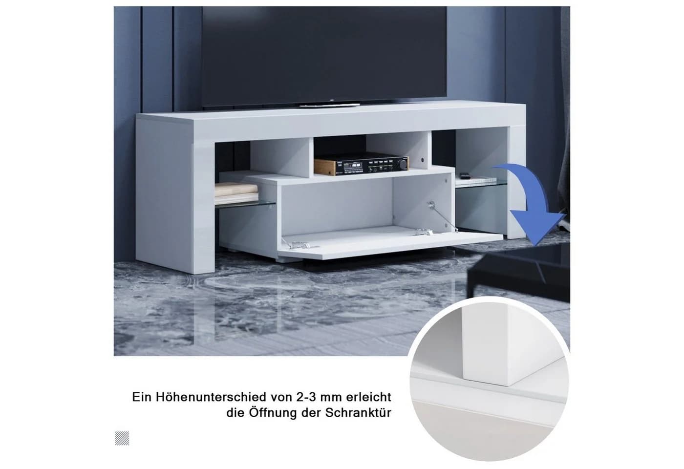 SONNI TV-Board Weiß Hochglanz mit LED-Beleuchtung - Bild 4