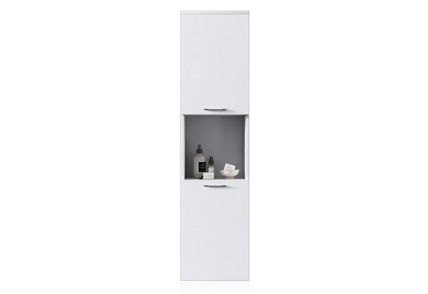 SONNI Hochschrank Bad schmal Grau/Weiss Hochglanz wandhängend - Bild 2