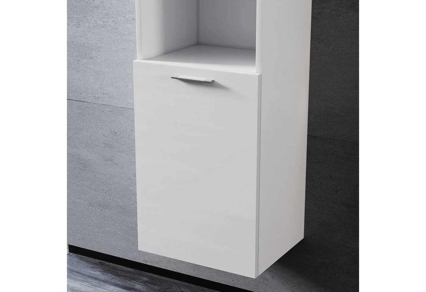 SONNI Hochschrank Bad schmal Grau/Weiss Hochglanz wandhängend - Bild 3