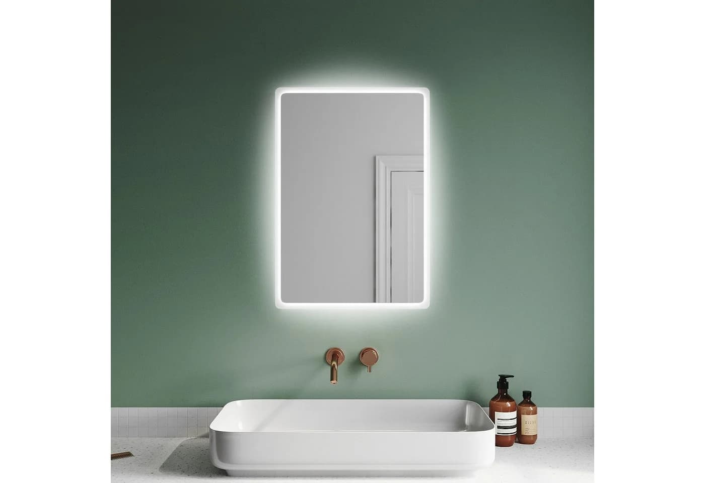 SONNI Badspiegel mit LED-Beleuchtung, Lichtspiegel IP44 LED Spiegel, 60-120cm Wandspiegel mit Touch-Schalter